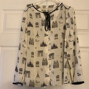 Cream/black Paris blouse with bow detail